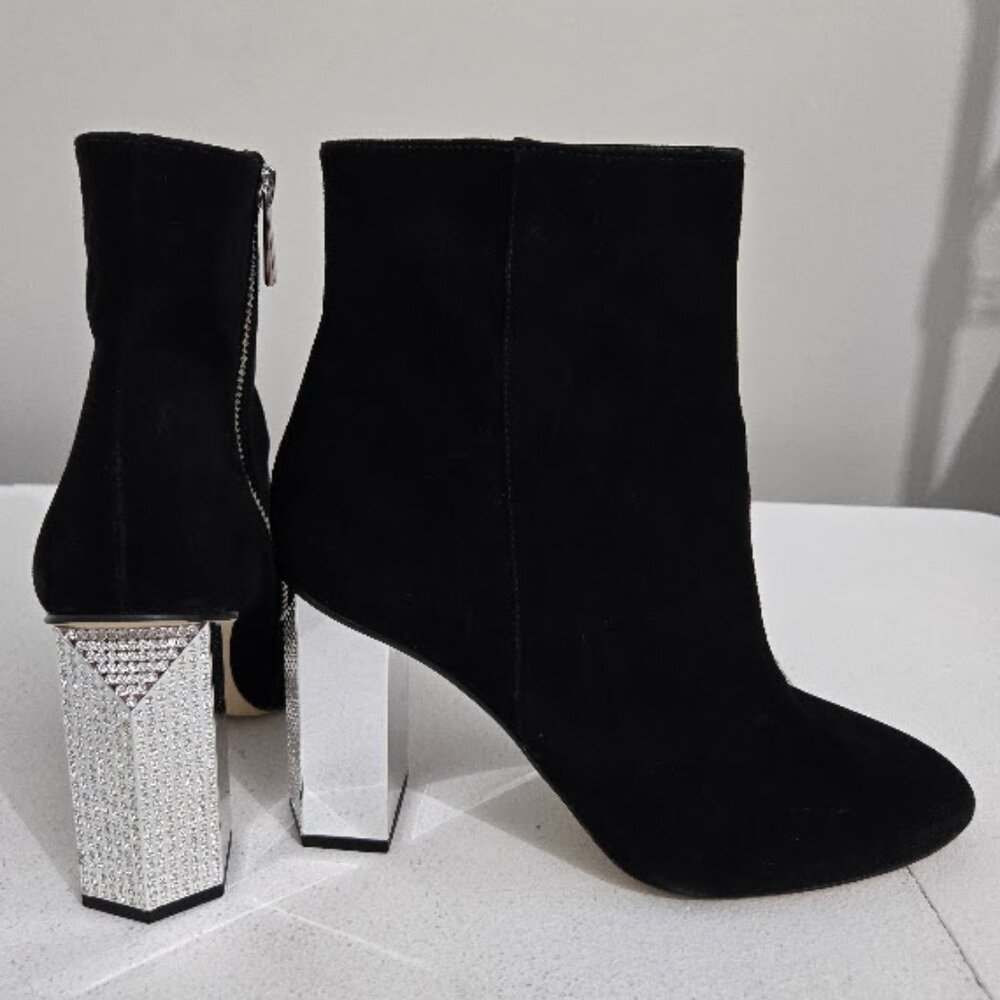 Michael Kors Black Suede Petra Ankle Boots Booties Sz 9M Pave Bling Formal Hoco